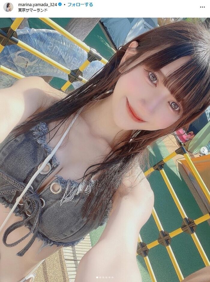 [Swimsuit image] Beautiful voice actor, private bikini is too sexy wwwwwwwww Marina Yamada's denim swimsuit is very popular!! 8th image
