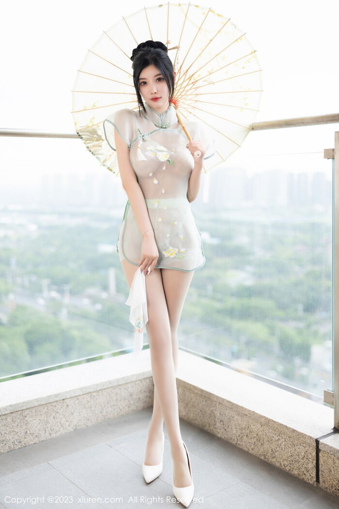 XiuRen 第7410th _Goddess 杨晨晨Yome 淡绿连衣长裙+轻透薄纱情趣旗袍惹火诱惑Photo 82P 45th image