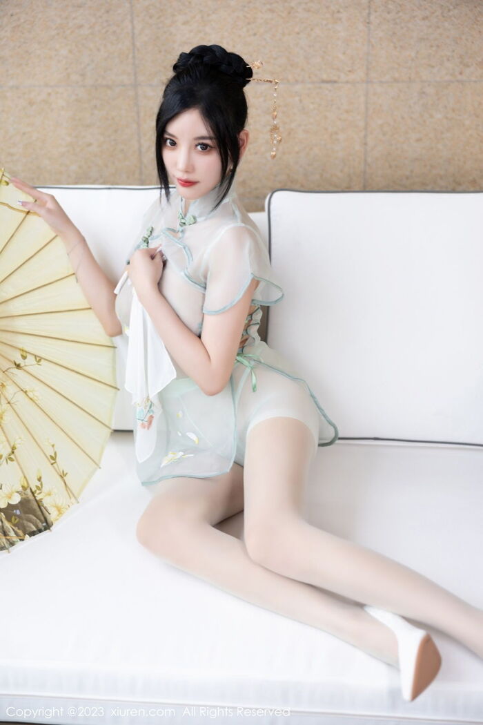 XiuRen 第7410th _Goddess 杨晨晨Yome 淡绿连衣长裙+轻透薄纱情趣旗袍惹火诱惑Photo 82P 56th image