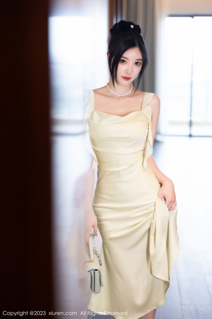 XiuRen 第7410th _Goddess 杨晨晨Yome 淡绿连衣长裙+轻透薄纱情趣旗袍惹火诱惑Photo 82P 8th image
