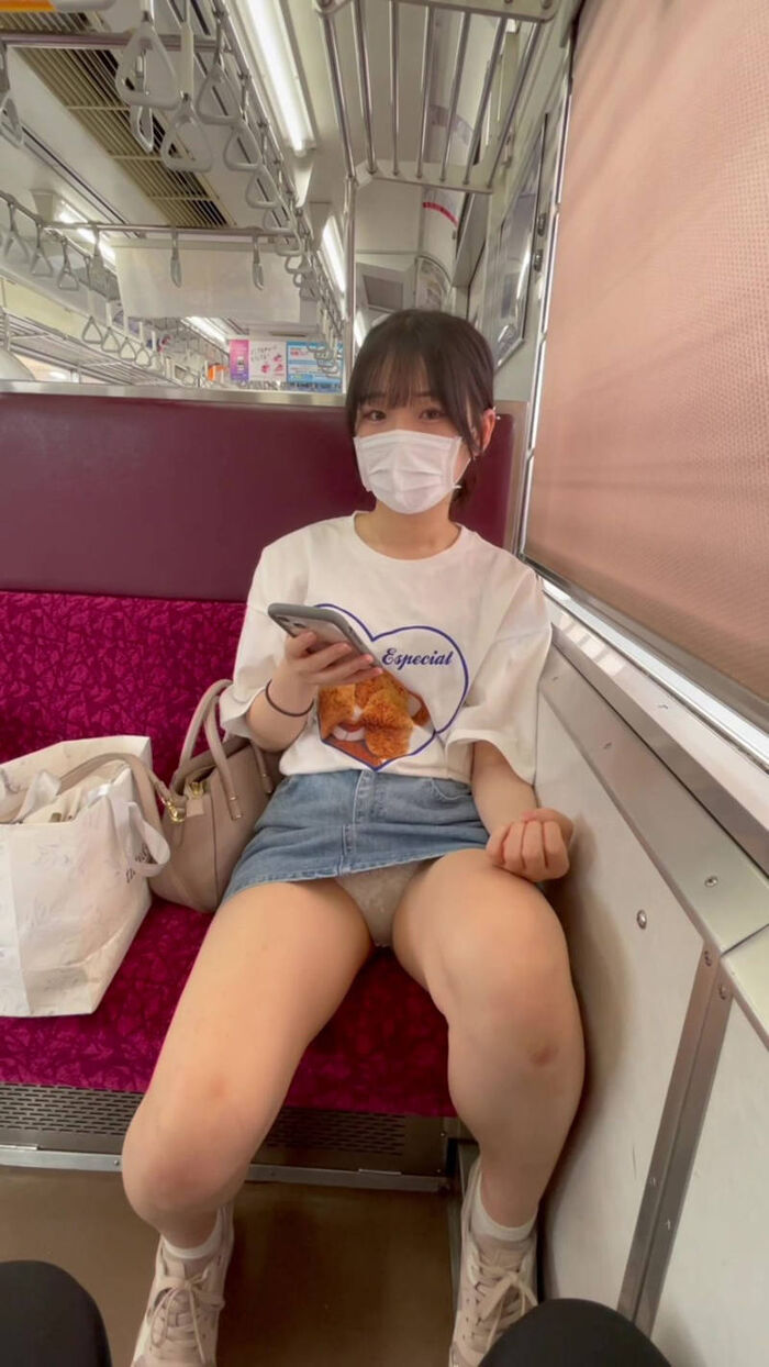 Panty shot erotic image of a female college student on the train 18th image