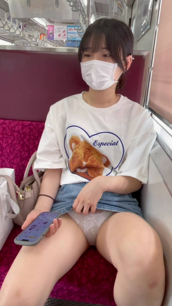 Panty shot erotic image of a female college student on the train 26th image