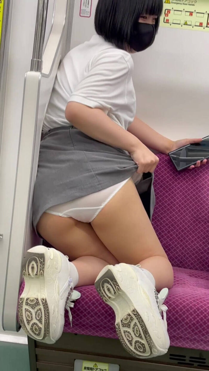 Panty shot erotic image of a female college student on the train 40th image