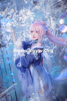 网络美女桜桃喵珊瑚宫心海主题性感蓝色薄纱礼裙配白丝袜秀完美身Material诱惑Photo 29P