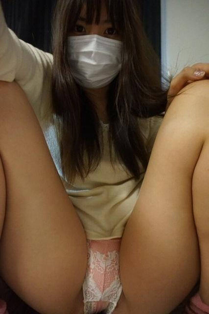 Little erotic selfie image of girls hiding only their faces with masks 15th image