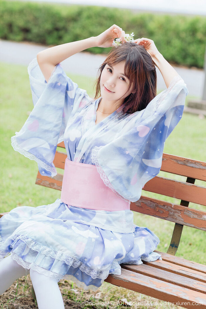 [Tukmo兔几盟] Vol.118_嫩模夏美酱户外日系百花裙配白丝袜清新迷人写真61P 5th image