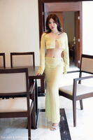 [HuaYang] Vol.540_ model with small hips Rena, sexy light yellow sheer sheer outfit, thong, showing off her perky butt seductive photoshoot, 77 photos