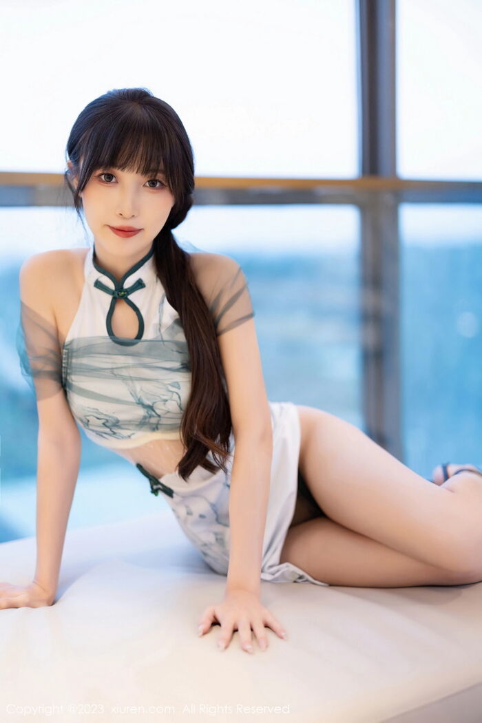 XiuRen第7605期_模特林星阑性感白带图案旗袍露性感内衣秀曼妙身姿诱惑写真90P 13th image