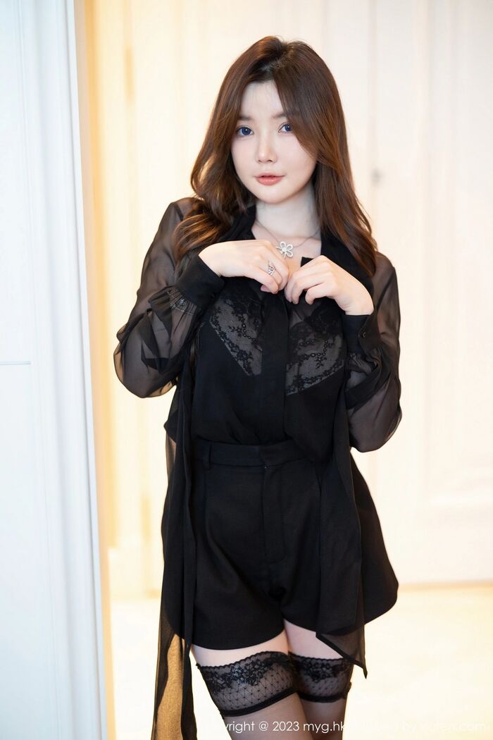 [MyGirl美媛馆] Vol.649_模特糯美子MINIbabe性感黑色蕾丝内衣配黑色蕾丝吊袜fascinating写真62P 24th image