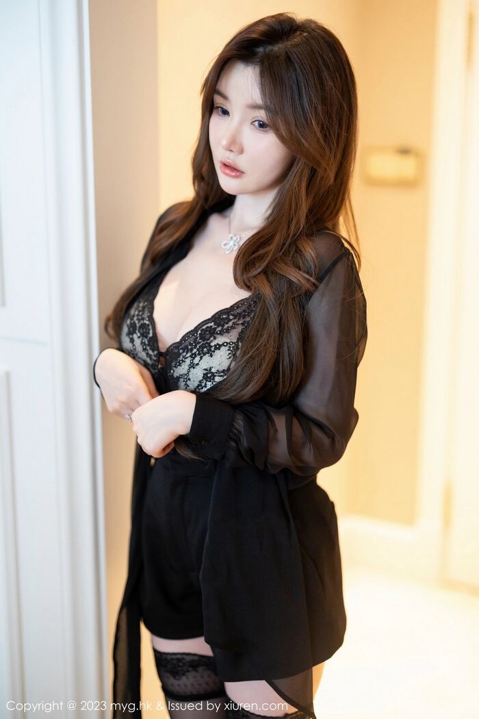 [MyGirl美媛馆] Vol.649_模特糯美子MINIbabe性感黑色蕾丝内衣配黑色蕾丝吊袜fascinating写真62P 27th image