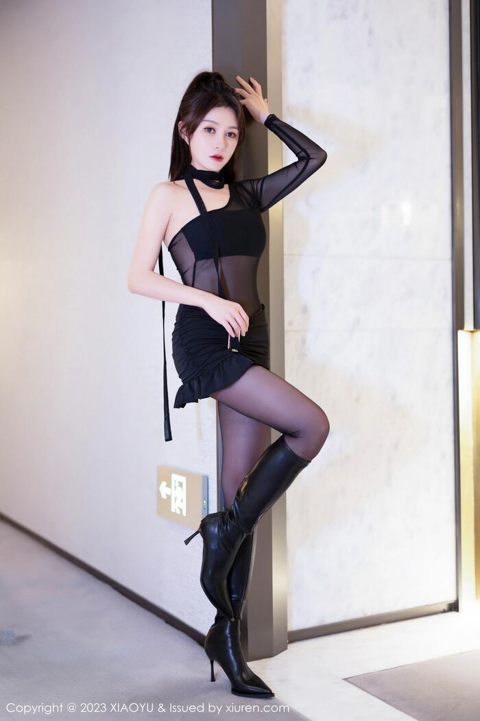 [XiaoYu画语界] Vol.1144_模特唐宁宁黑色薄纱连体衣+灰色高叉情趣服秀惹火身材诱惑写真85P 2th image