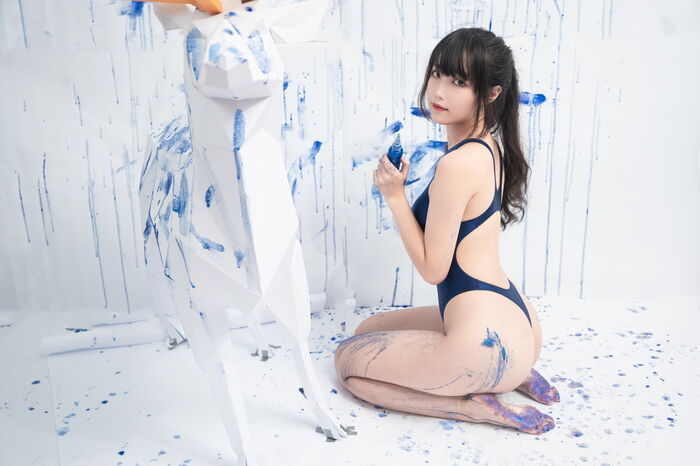 网络美女汪知子蓝色闪粉主题性感蓝色高叉连体内衣秀完美身材翘臀美腿诱惑写真35P 11th image