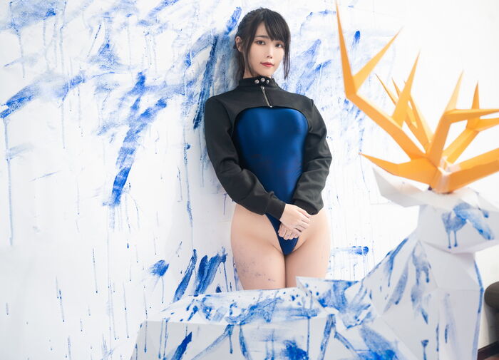 网络美女汪知子蓝色闪粉主题性感蓝色高叉连体内衣秀完美身材翘臀美腿诱惑写真35P 31th image