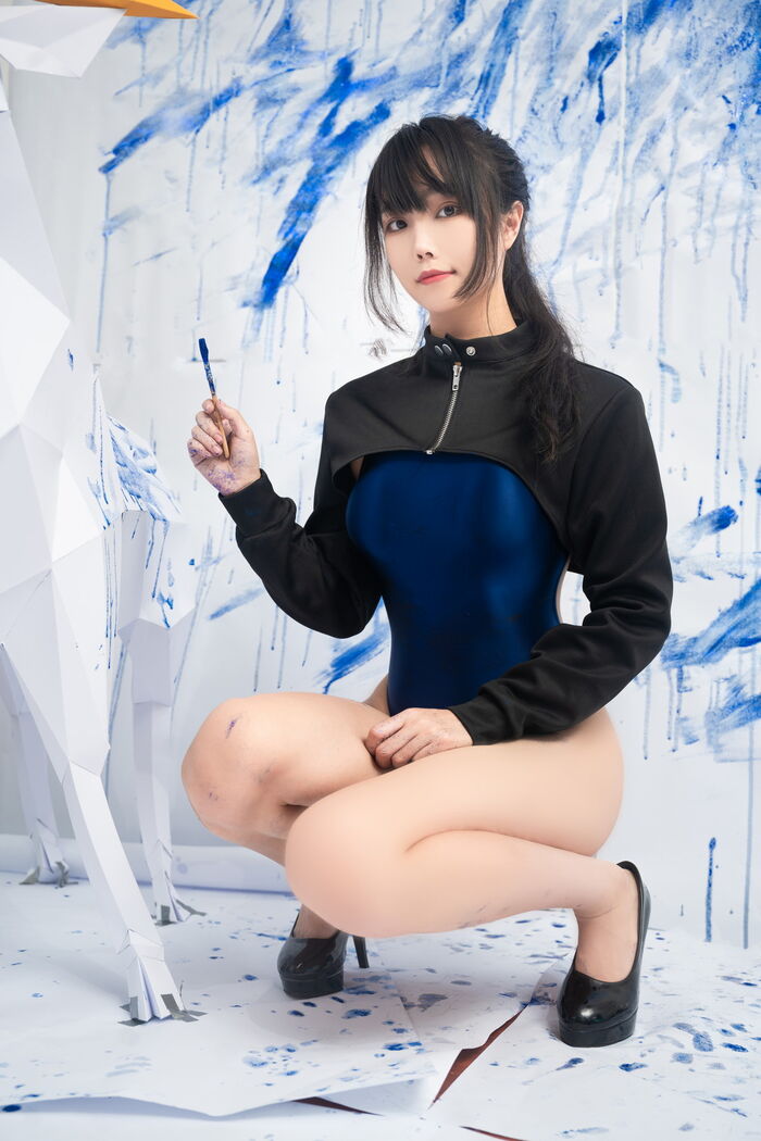 网络美女汪知子蓝色闪粉主题性感蓝色高叉连体内衣秀完美身材翘臀美腿诱惑写真35P 32th image
