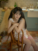 Internet beauty Sakurai Ningning apron kitchen theme sexy apron exposed pink underwear with fan socks show perfect body temptation photo 85P