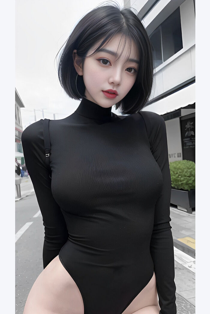 AI Generated Beauty ~ Short Hair ~ White Clothes, Black Clothes, and Clothes AI Generated 17th image