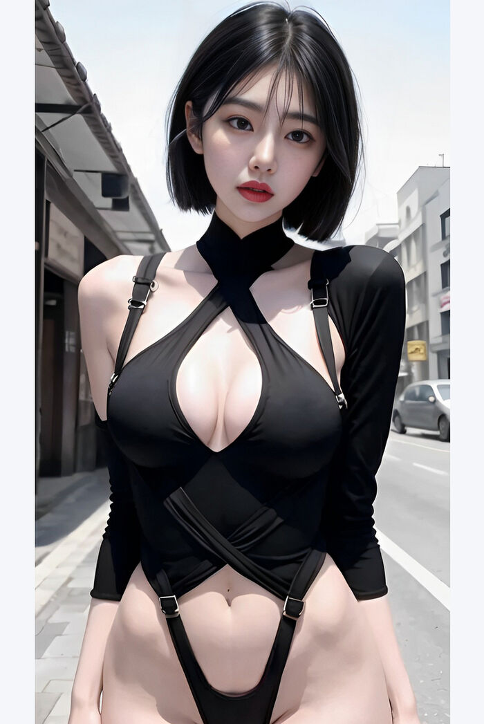 AI Generated Beauty ~ Short Hair ~ White Clothes, Black Clothes, and Clothes AI Generated 29th image