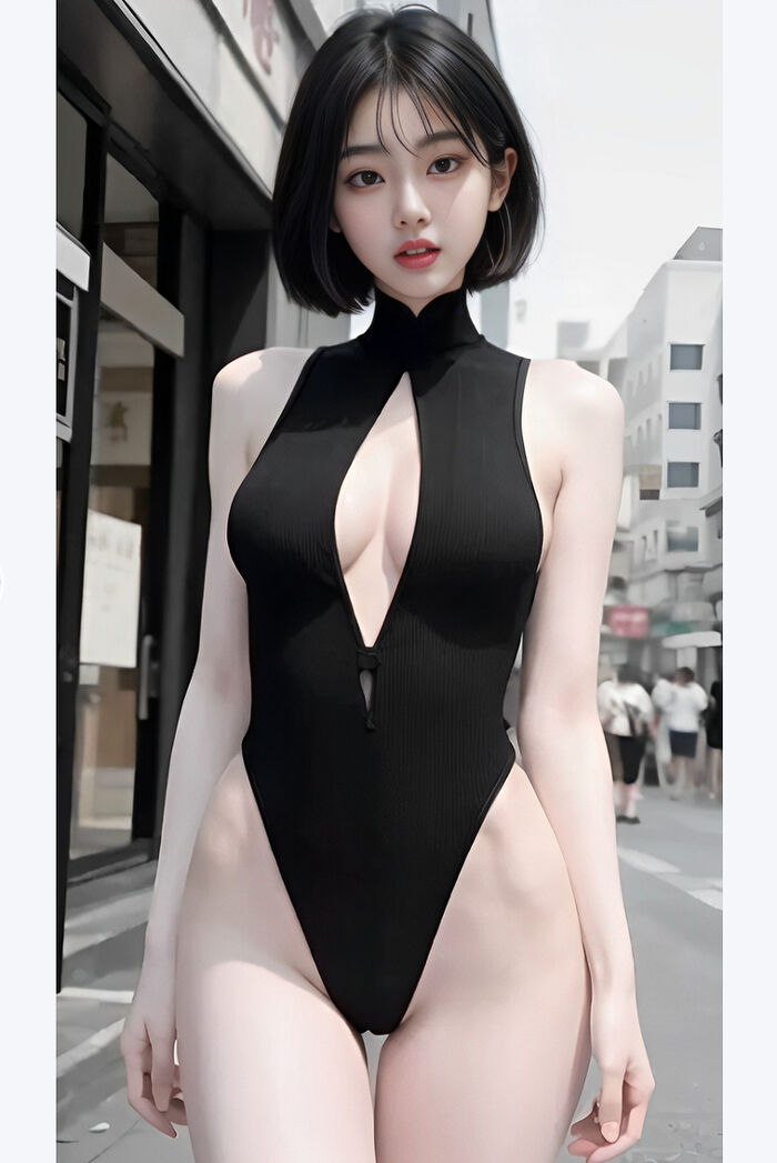AI Generated Beauty ~ Short Hair ~ White Clothes, Black Clothes, and Clothes AI Generated 31th image