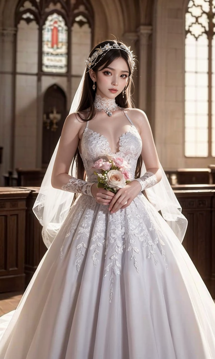 Pure white wedding dress-1080p AI Generated 14th image