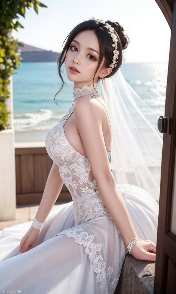 Pure white wedding dress-1080p AI Generated 17th image