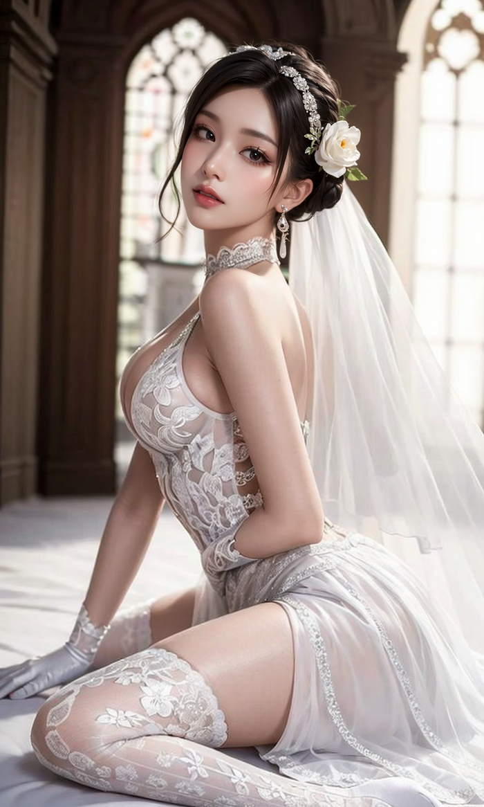 Pure white wedding dress-1080p AI Generated 30th image