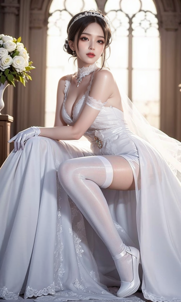 Pure white wedding dress-1080p AI Generated 34th image