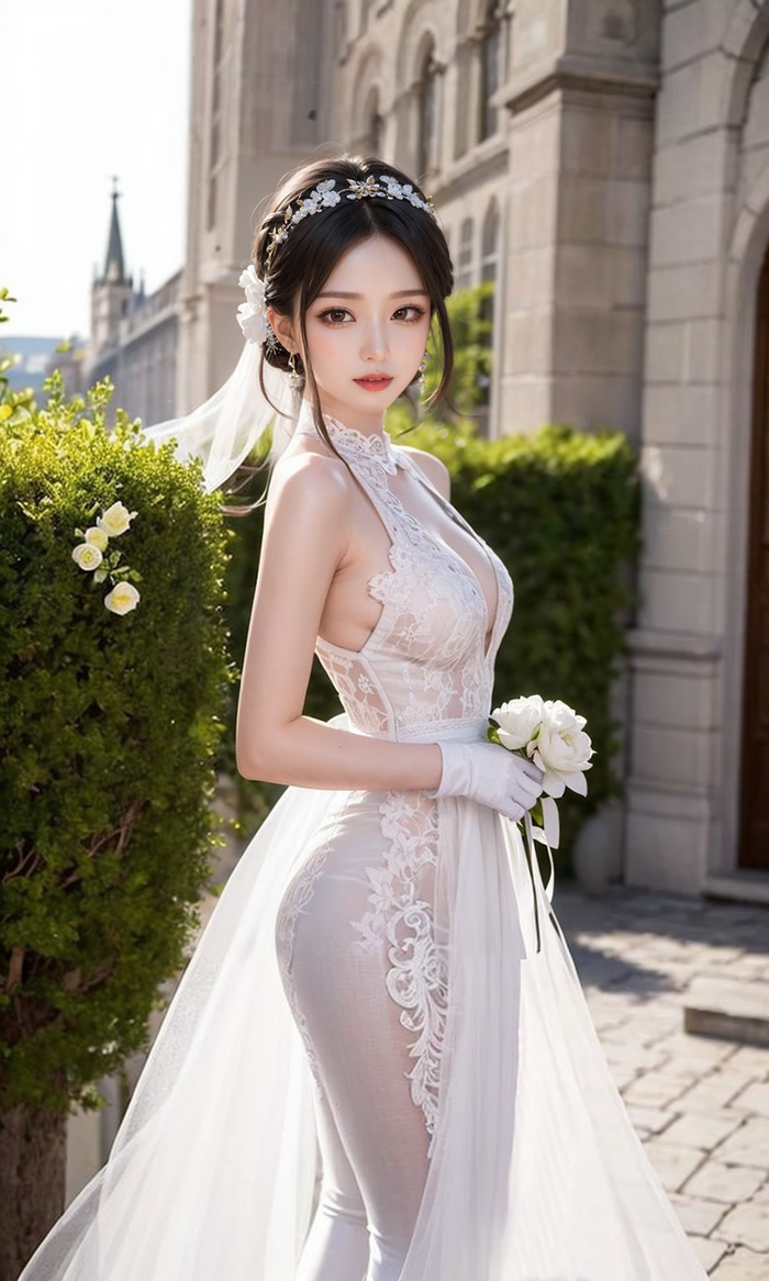Pure white wedding dress-1080p AI Generated 41th image