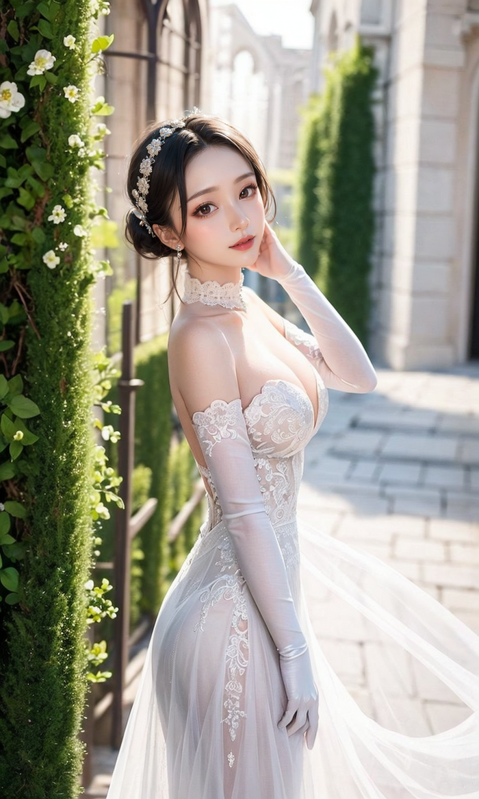 Pure white wedding dress-1080p AI Generated 43th image