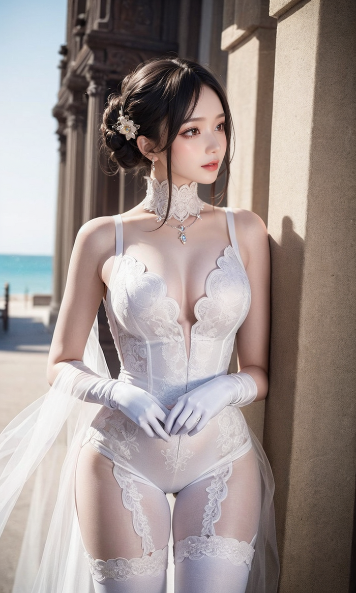 Pure white wedding dress-1080p AI Generated 46th image