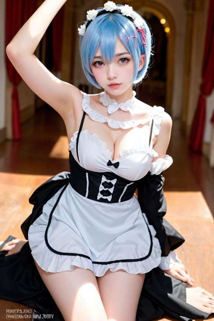 Beautiful Colossal Rem Cosplayer Sexy Illustration 💕 AI Generated 2th image