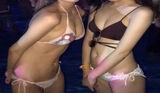 [Image] Black-haired neat JK, invited by blonde gal JK to expose her big at the night pool